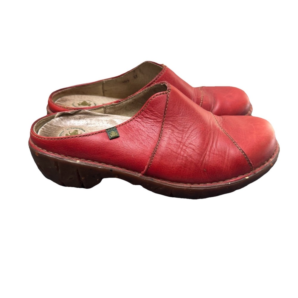EL NATURALISTA Yggdrasil Red Leather Clogs Mary Jane Mules Size Sz 37/6.5 - Picture 4 of 7